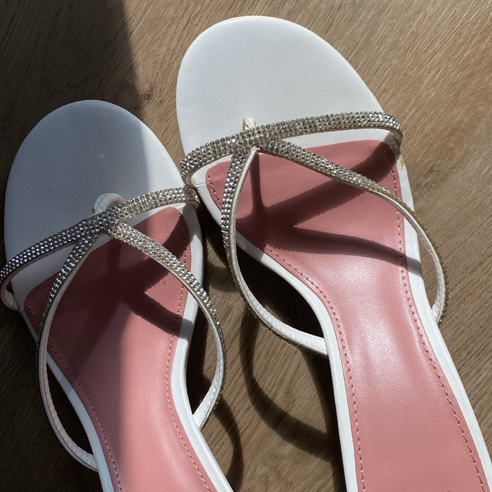 New MNG Rhinestone White Strappy Sandals sz 38 - Picture 5 of 8